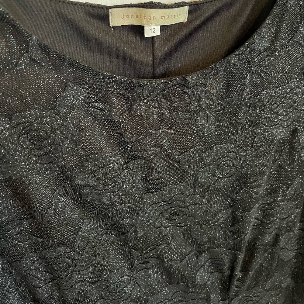 Jonathan Martin Black Metallic Sheath Dress Size 12 Lightweight Stretch Fabric